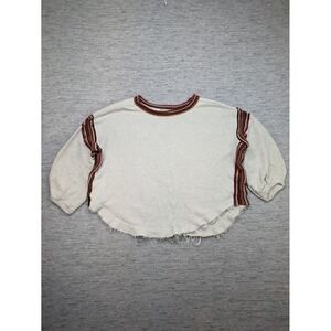 Free People Pullover cropped Top Textured Knit Bohemian‎ SMALL Oversized Raw Hem